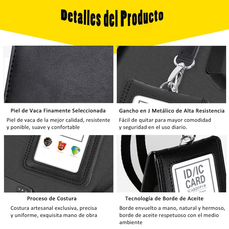 Porta Gafete con Cordón,Tarjetero de Cuero Genuino,Soporte para Tarjetas de