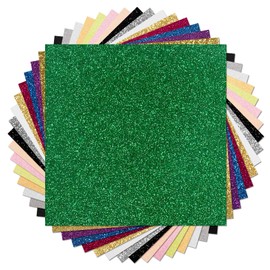 TORC Glitter HTV Vinyl Bundle - 16 Pack 12"x12" Heat Transfer Vinyl for T-Shirts | Iron-On Vinyl Compatible with Cricut, Silhouette | Easy Cut & Weed, 16 Vibrant Colors for DIY Apparel Designs