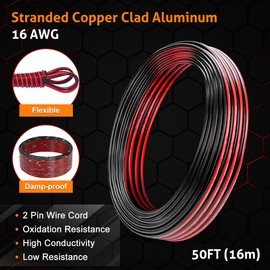 16 AWG Wire Cable, 100FT [Black 50FT+ Red 50FT] CCA Automotive Electrical Wire, 2 Conductor Black Red Cable Cord with PVC Jacket for Light RV Car Speaker Cable, 12V/24V DC Cable Wire