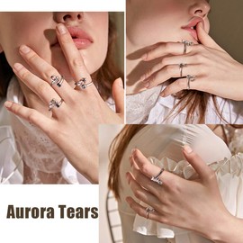 Aurora Tears Zodiac Rings Women 12 Constellation Horoscope Sign 925 Sterling Silver Mystic Rainbow Topaz Astrology Star Adjustable Birthday Gifts Fire Topaz Present DR0087 (Aries)