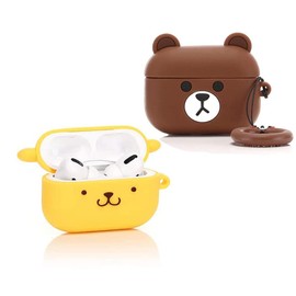 (2 Pack) BGAANM Silicone Airpods Pro Case Cover with Keychain, Cute Cartoon Skin Design Headphones Charging Case Protective Cover Accessories Kits Compatible for Airpods Pro