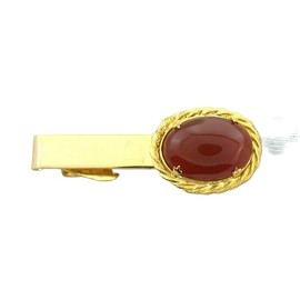 2 INCH 18x13 OVAL CARNELIAN AGATE GEMSTONE CAB GOLD COLOR ROPE TIE CLIP BAR