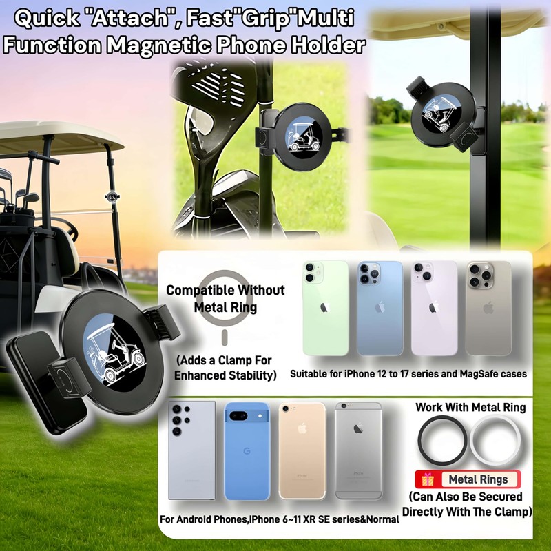 WUKO HUNT Magnetic Golf Cart Phone Holder 2-in-1