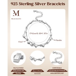 MILACOLATO 925 Sterling Silver Clasp Bracelet for Women Ladies Friendship Bracelet Layered Dainty Bead Butterfly Star Heart Charm Bracelets Jewelry Gifts for Women C