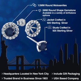 Gem Stone King 925 Sterling Silver Blue Sapphire and Moissanite Women Stud Earrings with Removable Jackets (1.62 Cttw, Center Stone: 5MM)