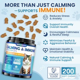 DKFGJRGHSJ Cat Calming Treats, 200 Soft Chews Hemp Calming Treats with Lysine, Anxiety Relief & Immune Support, Cat Calm for Stress Anxiety Relief Improve Immunity Chicken Flavored