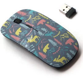 mouse inalámbrico 2.4G con bonito diseño de patrón para todos los portátiles y computadoras de computadora con nano receptor - Forest Wild Nature