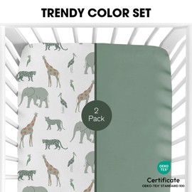Little Grape Land Baby Crib Sheets Set for Boys & Girls, 2-Pack Soft & Breathable Microfiber, 52"x28" Fitted Sheets for Standard Toddler Crib Mattress, Cute Patterns –Safari