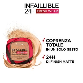 L'Oréal Paris Infaillible 24H Fresh Wear Makeup Powder 260 Golden Sun, Long Lasting & Matte Makeup Powder, Waterproof, Sweatproof, Up to 24H Hold