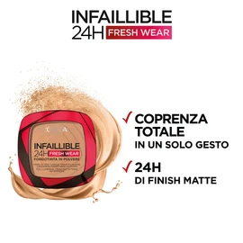 L'Oréal Paris Infaillible 24H Fresh Wear Makeup Powder 260 Golden Sun, Long Lasting & Matte Makeup Powder, Waterproof, Sweatproof, Up to 24H Hold