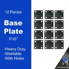 5" x 5" Heavy Duty Square Flat Steel Metal Base Plate With Holes | 12 Pieces