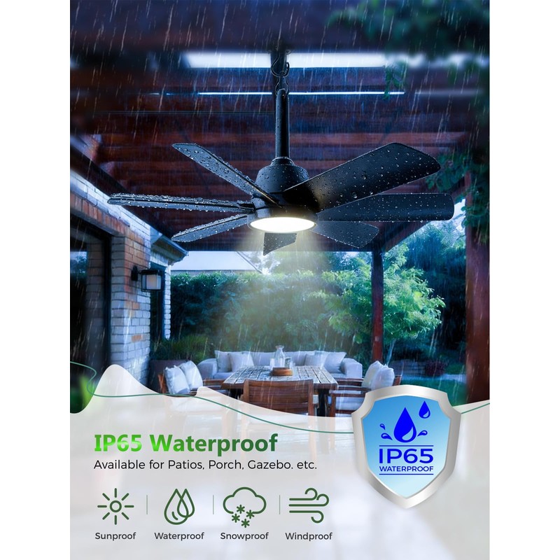 LANMEL 28 Inch Plug-In Outdoor Ceiling Fan with Light and