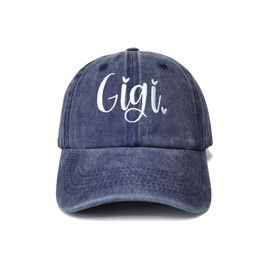 Shenbors Women's Embroidered Gigi Ponytail Hat, Navy Blue Embroidery Grandma Nama Soft Cotton Dad Hat, Adjustable Cotton Baseball Cap