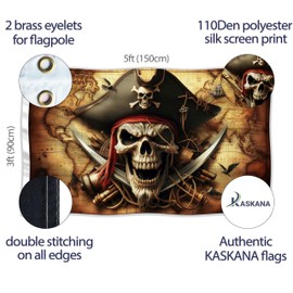Pirate Flag 90 x 150 cm with Eyelets - Large Pirate Flag Children - Vibrant Digital Print - Pirate Flag Crossed Swords - Jolly Roger Flag - Double Stitching