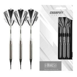 Champify® Blizzard 18 g Brass Soft Darts Set with Plastic Tip | 3 Darts with 6 Shafts & 6 Flights & 30 Soft Dart Tips | Includes Other Accessories | Darts with Plastic Tips
