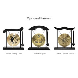 Mini Desktop Gong Table Wind Chime Percussion Instruments with Mallet for Home Decor Housewarming Gift - Dragon with Taiji Symbols Double Dragon