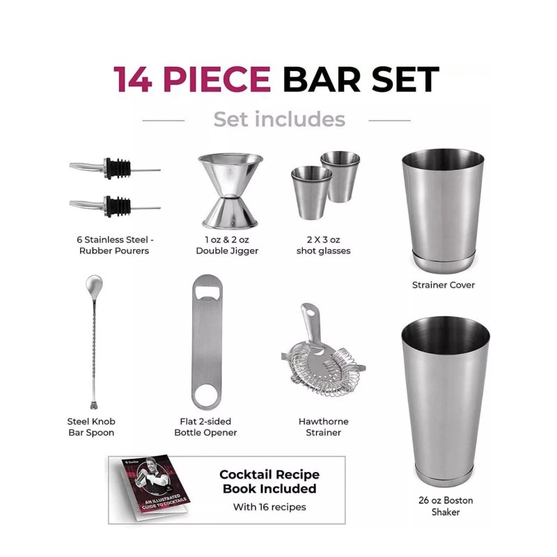 FineDine Expert Cocktail Shaker Home Bar Set - 14 Piece