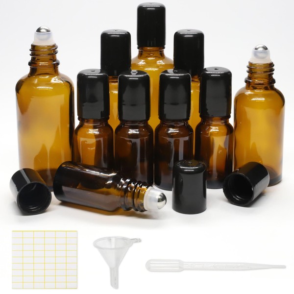 HSDJLXZ 10 Pack Essential Oil Roller Bottles Set - 5x10ml,