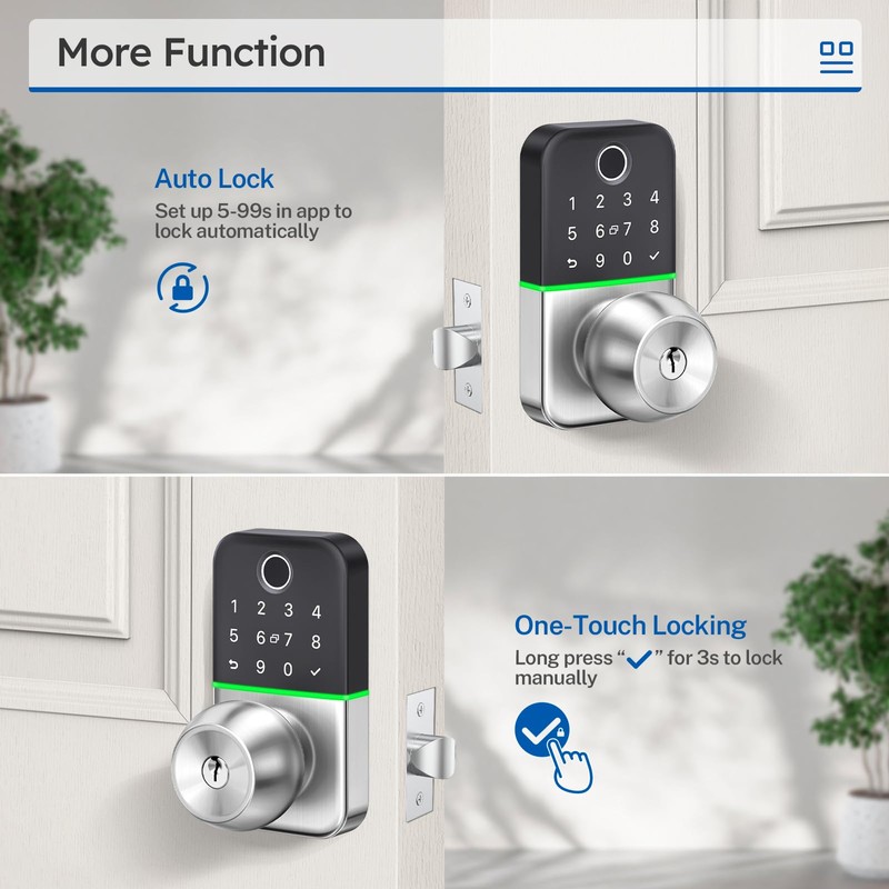 Keypad Smart Door Lock with Knob: Kucacci Keyless Entry Fingerprint