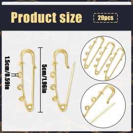 TEAONE Large Loop Pin, 20 PCS Large Safety Brooches with 3 Loops for Blankets, Skirts, Jewelry, DIY Crafts (Golden & Silver)