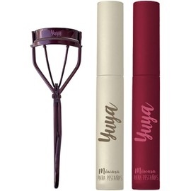 YUYA Alta Frecuencia Kit Enchinador de Pestañas Borgoña + Máscara Negra y Borgoña con 10 Aceites Naturales a prueba de agua - Efecto Alargamiento, Volumen, Curvatura y Definición - Cepillo de Silicón, Rizado Profesional, Larga Duración