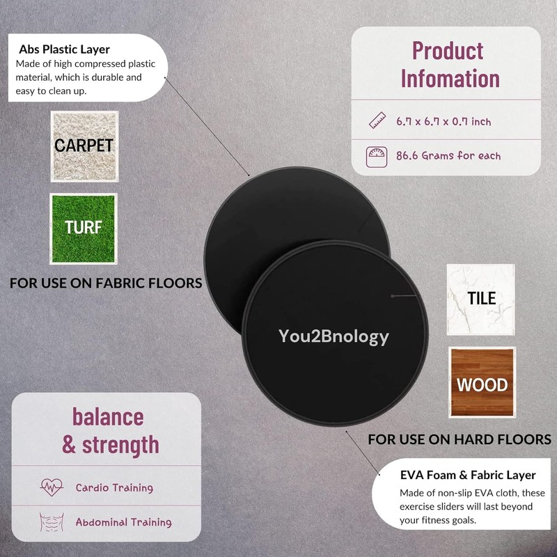 QHFlashbuy Sliding discs, pack of 2 sliders, fitness sliding discs,