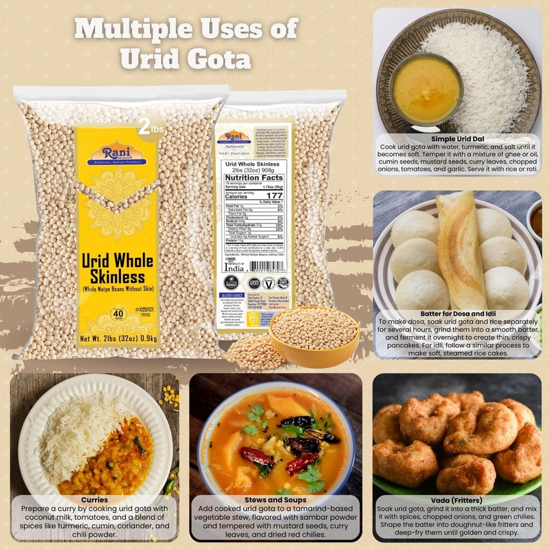Rani Urid/Urad Gota White (Matpe Beans Skinless) Indian Lentils 32oz