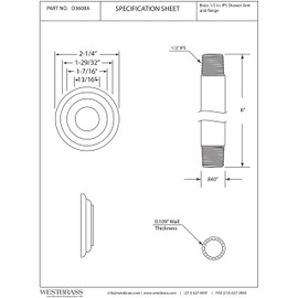 Westbrass D3608A-12 1/2" IPS x 8" Round Ceiling Mount Shower Arm with Flange, Oil Rubbed Bronze