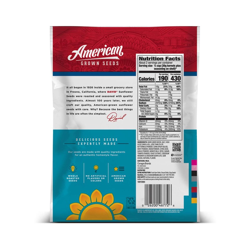 DAVID SEEDS Roasted and Salted Ranch Jumbo Sunflower Seeds, 5.25