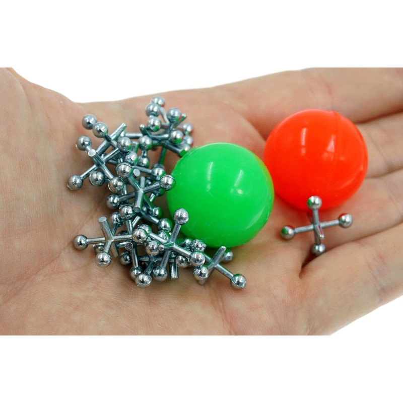 JA-RU Vintage Metal Jacks Game Set/Two Bouncy Balls.(1 Pack) Mini