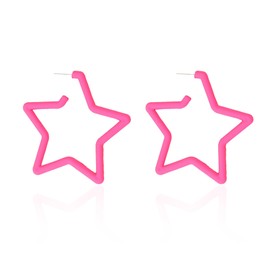 Just Follow Statement Hot Pink Geometric Beaded Drop Dangle Hoop Earrings for Women Boho Rose Petal Tassel Earrings (Pentagram Earring)