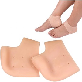 1 Par de Taloneras de Silicón Gel para Alivio de Fascitis Plantar y Espolón Calcáneo, Par de Protectores de Talón Transpirables con Orificios de Ventilación, Amortiguador de Impacto Unitalla Color Piel