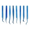 8pcs Eyelash Tweezers Stainless Steel Fine Tip Ergonomic Blue Titanium