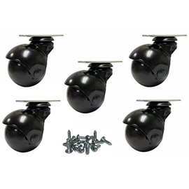 Ball Casters Black 2 Inch, Black Hooded, 360 Degree Swivel Top Plate, 375 Lb Capacity - 5 Pcs