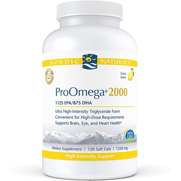 Nordic Naturals ProOmega 2000, Lemon Flavor - 2150 mg Omega-3-120 Soft Gels - Ultra High-Potency Fish Oil - EPA & DHA - Promotes Brain, Eye, Heart, Immune Health - Non-GMO - 60 Servings