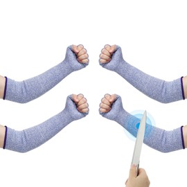 PATIKIL 20 Inch Cut Resistant Sleeves with Finger Grips, 2 Pair Forearm Protective Sleeves Level 5 Protection Arm Safety Protectors Sleeves for Thin Skin and Bruising, Blue