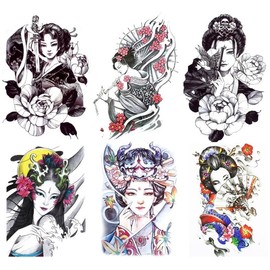 6 Sheets Temporary Geisha Tattoo Japanese Woman Tattoo Fake Tattoo Geisha 6