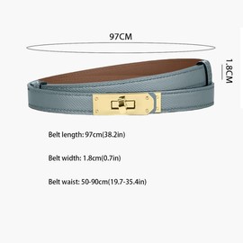 HEVIBK Women Skinny Leather Belt Classic Solid Color Alloy Turn Lock Ladies Adjustable Leather Belt Slim Thin Waist Belt （Light Blue/Gold）