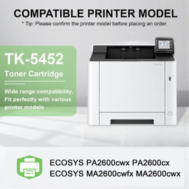 Myceke 2 Pack TK5452 Black Toner Cartridge: Compatible TK-5452K TK-5452 Toner Replacement TK5452K Toner Cartridge for Kyocera ECOSYS PA2600cwx PA2600cx MA2600cwfx MA2600cwx Printer, 4,600 Pages Each