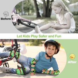 FIODAY Knee Pads for Kids Knee Elbow Pads Wrist Guard Protective Gear Set with Drawstring Bag Adjustable Kids Knee Pads for 3-8-12 Years Girls Boys Biking Scooter Skateboard, Green, 3-8 Years Old