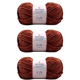 buvemu Cuddly Velvet Chenille Yarn, Super Soft Fluffy Bulky for Knitting Crocheting Blanket Amigurumi, Durable for Shedding, 100 Gram (3.53 Ounces) 109 Yards (100 Meters) (Cinnamon) (3 Skeins)