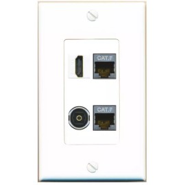 Wall Plate City [4 Ports] 2 CAT7 HD TOSLINK Wall Plate DecorZ White