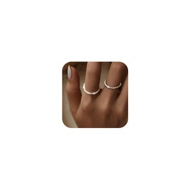 IPEPPY Stackable 925 Sterling Silver Rings for Women Dainty 14K Gold Plated Ring Fashion Simple Thin Sparkling Bling Finger Statement Line Ring for Valentine's day Engagement Jewelry Gifts (Silver, 8)