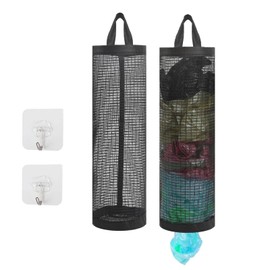 ZPLASK 2 Pcs Plastic Bag Holder, Carrier Bag Storage with 2 Pcs Sticky Hooks, Mesh Hanging Grocery Plastic Bag Storage Holder Carrier Bag Holder, Plastic Bag Dispenser for Home