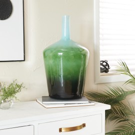 The Novogratz Glass Decorative Vase Ombre Centerpiece Vase, Flower Vase for Home Decoration 12" x 12" x 21", Green