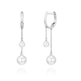 Dangle Pearl Small Hoop Earrings Sterling Silver S925 for Women Girls Dainty Dangling Charm Tassel Threader Chain Round Huggie Hoops Cuffs Cartilage Earring Hypoallergenic Jewelry Gifts (silver)