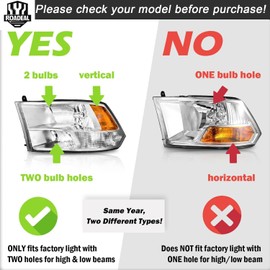 ROADEAL Headlights W/Bulbs for 2009-2018 Dodge Ram 1500/2010-2018 Dodge Ram 2500 3500 Quad Pickup (Not Fit Factory Projector Style) Driver & Passenger Side