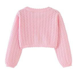 imKutie Baby Girl Bolero Cardigan Shrug, Girls' Long Sleeve Button Knitted Cardigan for 1-6 Years Pink