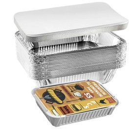 55 Pcs Aluminum Pans, 800ml Thickened Aluminium Foil Food Container with Lids - 55 Pans and 55 Cardboard Covers, for Baking, Meal Prep and Freezer, Takeout