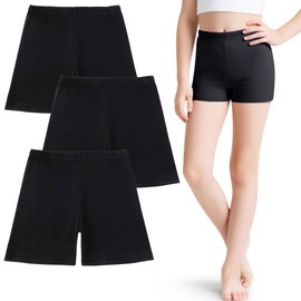 JinBei Girls Cycling Shorts Cotton Summer Breathable Short Leggings Kids Undershorts Comfortable Elastic Waistband PE Dancing Sports Gymnastics School Childrens Pants 3 Pack, 10-12 Years Black